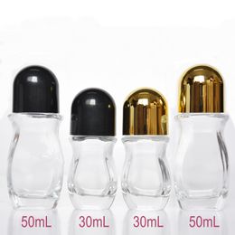 Glass Clear Roll On Bottles 30ml 50ml Liquid Deodorant Cosmetic Personal Care Roll-on Container with Big Roller Ball F2881