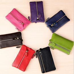 DHL 50pcs Mix color Cowhide PU Multifunctional Zipper Coin Purses With Strap