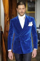 New Classic Design Blue Velvet Groom Tuxedos Groomsmen Peak Lapel Best Man Suit Wedding Men's Blazer Suits (Jacket+Pants) 1229