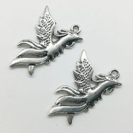 50pcs/Lot Phoenix Birds Alloy Charms Pendant Retro Jewelry Making DIY Keychain Ancient Silver Pendant For Bracelet Earrings Necklace 35*22mm