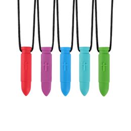 Cross Bullet Pendant Necklace Silicone Chewable Teethers Bite Chewing Necklace for Boys Girls Chew Tools Autism ADHD