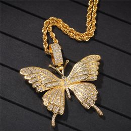 Gold Silver Color Full CZ Butterfly Pendant Necklace for Men Women Hot Nice Gift for Friend