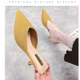 Hot Sale-Net Borgogna pigro Baotou mezze pantofole donne indossano estate nuovi sandali tacco alto a punta a spillo in maglia sexy autunno
