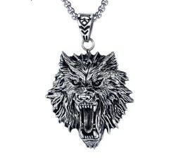 European and American retro jewelry punk rock personality stainless steel pendant titanium steel wolf head men's necklace WY1326