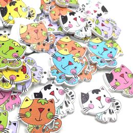 300Pcs Mix Wood Buttons Cat Craft Scrapbook Sewing Appliques 24mm WB412