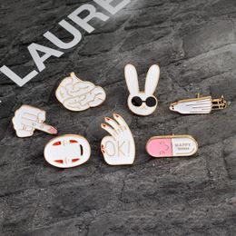 Cute Cartoon Animal Rabbit Ok Posture Metal Kawaii Enamel Pin Badge Buttons Brooch Shirt Denim Jacket Bag Decorative Brooches for Women