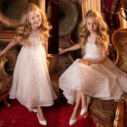 2020 Shiny Sequins Flower Girls Dresses Sleeveless Tulle Girls Pageant Gowns Gorgeous Formal Jewel Neck Prom Dresses