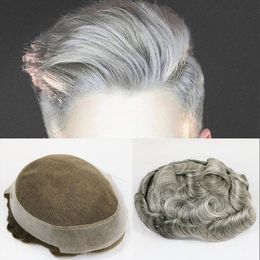 Human Hair Toupee With Swiss Lace With 1'' Pu Around Base Hair Pieces for Men Hair Replacement Color 1B80