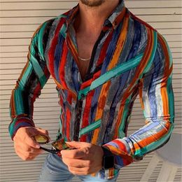 Men Fashion Shirts Casual Multicolor Striped Lapel Shirts Long-Sleeve Top Blouse Men Shirt Summer Auttumn 2019 New Arrivals 2#