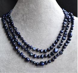 Genuine Pearl Necklace,52inches Long 6-10mm Navy Natural Freshwater Pearl Necklace,Fashion Woman Wedding Pearl Jewellery