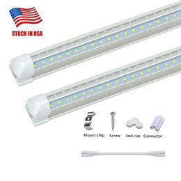 V-Shaped 4ft 5ft 6ft 8ft Cooler Door Led Tubes T8 Integrated Led Tubes Double Sides Led Lights fixture Clear Cover Stock In USA