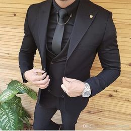 Newest One Button Groomsmen Peak Lapel Wedding Groom Tuxedos Men Suits Wedding/Prom/Dinner Best Man Blazer(Jacket+Tie+Vest+Pants) 960