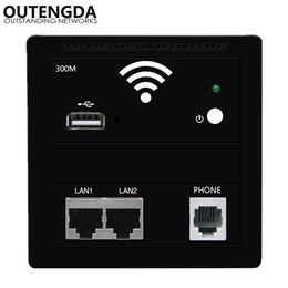 300M Eu-standard 86 type panel in wall wireless access point with Dual LAN RJ45 USB and RJ11 phone ports WIFI hotel inn router