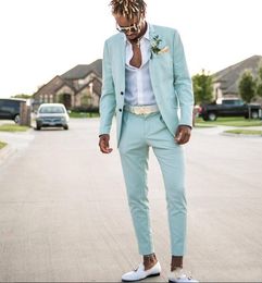 Handsome Light Green Groom Tuxedos Notch Lapel Groomsmen Wedding Tuxedos Popular Men Formal Prom Jacket Blazer Suit(Jacket+Pants+Tie) 1303