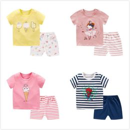 hot sales Kids Designer Clothes Girls Summer Cartoon Shark New Born Baby Boy Fashion Clothing Outfits Baby Girl Casual Clothing Sets