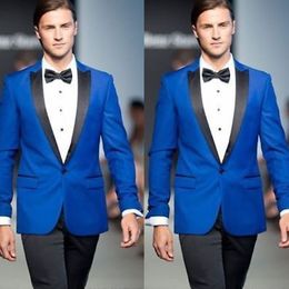 Fashion Navy Blue Men Wedding Tuxedos Black Shawl Lapel One Button Groom Wear High Quality Only One Business Blazer