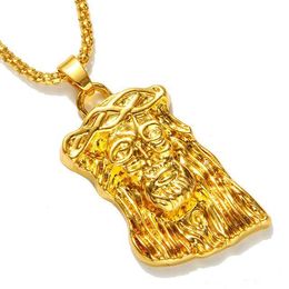 Hot gold filled jesus piece pendant necklace for men women hip hop Jewellery gold chunky chain long necklace