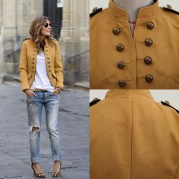 womens stand collar jacket UK - Retro Single Breasted Buttons Spring Autumn Women designer Jacket Short Stand Collar Brown Suede Casual Womens Jacket Short Wind Coat 2684