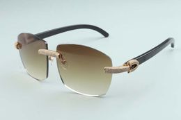 Factory Outlet Simple Luxury Sunglasses Full Diamond Glasses T4189706-B9 Luxury Frameless Natural Black Horn Horn Mirrored Sunglasses