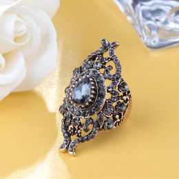 Unique Gray Crystal Ring For Women stones Antique Gold Color Vintage Jewelry Party Accessories Gifts