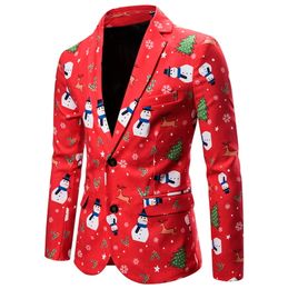 Fashion Christmas Snowman Men Blazer Club Party Blazer Hombre Casual Suit Jacket Single Button Slim Fit Veste Costume Homme Tops