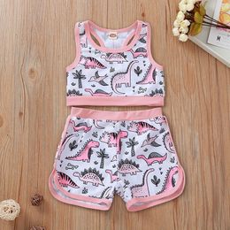 Baby Girl Summer Clothes Set Watermelon Dinosaur Printed Sleeveless Tank Suit Kids Girl Cool Beach Wear