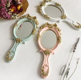 black framed oval mirrors UK - DHL Romantic vintage Floral Hand-held Mirror Makeup Mirrors Cosmetic Vanity Mirror with Handle Home Cute Tool ns