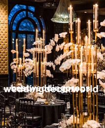 New style Tall Wedding Decoration Crystal Table Candles Holder 10 Arms Gold Candelabra 706