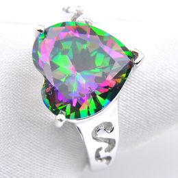 Sets LuckyShine Valentine's Day Gift Fire Rainbow Heart Mystic Topaz 925 Sterling Silver Rings Pendants Earrings Jewellery Set Women Free