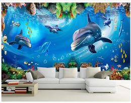 3D underwater world TV sofa background wall painting beautiful scenery wallpapers