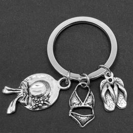 European and American summer beach style bikini flip-flop sunhat sexy minimalist sexy Key Ring charm pendant keychain Jewelr Gift Making 471