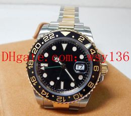 Free shipping Luxury Black Dial Mens Wristwatches 40mm 18K Gold And Stainless steel GMT Ceramic Bezel 116713 Automatic Men's Watch