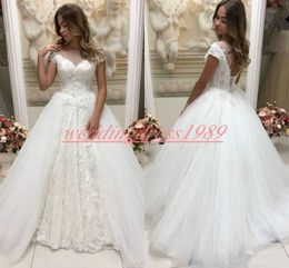 Elegant 2019 African Lace Wedding Dresses Sheer A-Line Tulle Said Mhamad Plus Size Custom Vestido de novia Formal Bridal Gown Bride