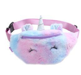 Kids Girls Cute Plush Shoulder Waistbag Pack Coin Change Pouch Purse Cute horn horse sports travel bag Gradient Colour