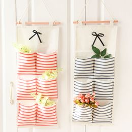 Cotton&Linen Fabric Striped Hanging Storage Bag Multilayer Behind Doors Wall Hang Bags 13 Pockets 8 Pockets Sundries Organizer