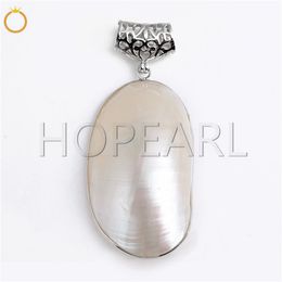 Big White Iridescent Oval Sea Shell Simple Pendant Natural Shell Beach Pendant Jewellery Gift 5 Pieces