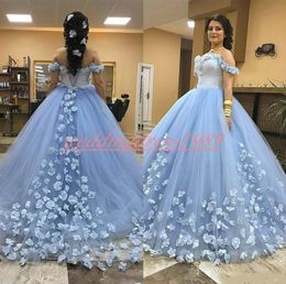 Charming Handmade Flower Tulle Quinceanera Dresses Ball A-Line Floral Plus Size Blue Girl Prom Party Dress Juniors Formal Gowns Custom Made