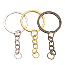 60Pcs/Lot Key Chain Key Ring Bronze Rhodium Gold Colour 28mm Long Round Split Keyrings Keychain Jewellery Making Wholesale