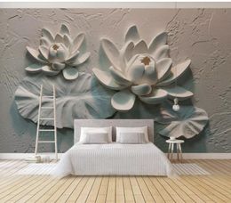 photo wallpaper for walls 3D three-dimensional relief lotus background wall decoration painting