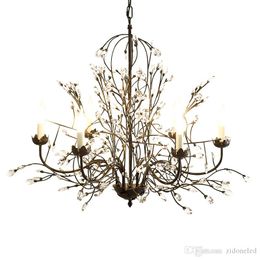 led chandelier light fixtures iron crystal pendant lights 8 heads black chandeliers home decor American village style