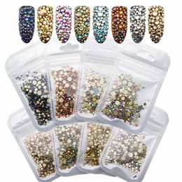 Nail Rhinestones AB 1440pcs Mix Glass Gold Flatback Nails Accessories Stones Nail Salon DIY Decoration For Art