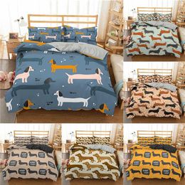 HomeSky Cartoon-Dackel-Bettwäsche-Set nette Sausage Dog Bettbezug-Set Pet Printed Tröster Sets Bettwäsche Bettwäsche Bett