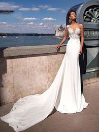 2020 Sexy Boho Wedding Dress Mermaid Illusion Top Chiffon Detachable Train Sleeveless Summer Informal Beach Bridal Gowns Custom Made