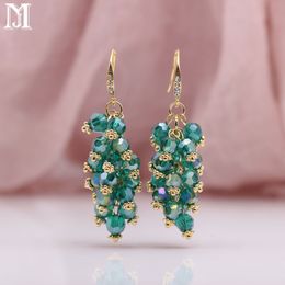 Fashion-Crystal natural zircon wedding long pendant grape grain earrings ring flower shape chandelier earrings