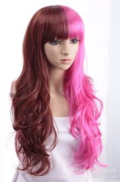 Deep Wave Pink Synthetic Wigs Long Curly Hair Wig Female Factory Supply