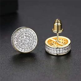 Fashion Hip Hop Earrings Yellow White Gold Plated 3A CZ Round Earrings Studs for Men Women Nice Gift