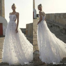 charchy bohemian wedding dresses 3d floral appliqued lace spaghetti strap bridal gowns vestidos de novia custom made wedding dress