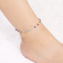 Evil Eye Turquoise Anklet Bracelet Foot Chain Body Jewelry Trendy Gold Plated Flower Ankle For Women Jewelry