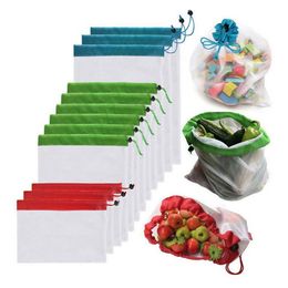 Reusable produce mesh shopping bags eco-friendly mesh vegetable fruit toys storage pouch hand totes home storage bag DC114