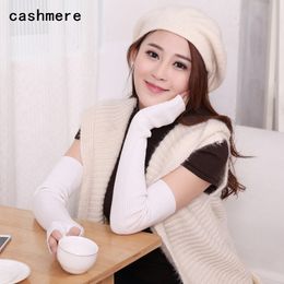 Fashion-Touch Gloves For Women Wool Knitted Gloves Warm Fingerless Black Red Brown Mittens For Women Long Natural